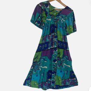 National House Patio Dress Teal S Crinkle Texture Muumuu Pullover Artsy Boho